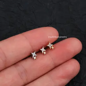 Oufer 16G Tiny Star Studs Earrings Cubic Zirconia Starburst CZ Cartilage Stud Small Tragus Helix Conch Hypoallergenic 316L Stainless Steel