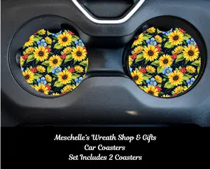 Sunflowers Car Coasters - Upgrade Your Car Interior with Stylish and Functional Car Coasters