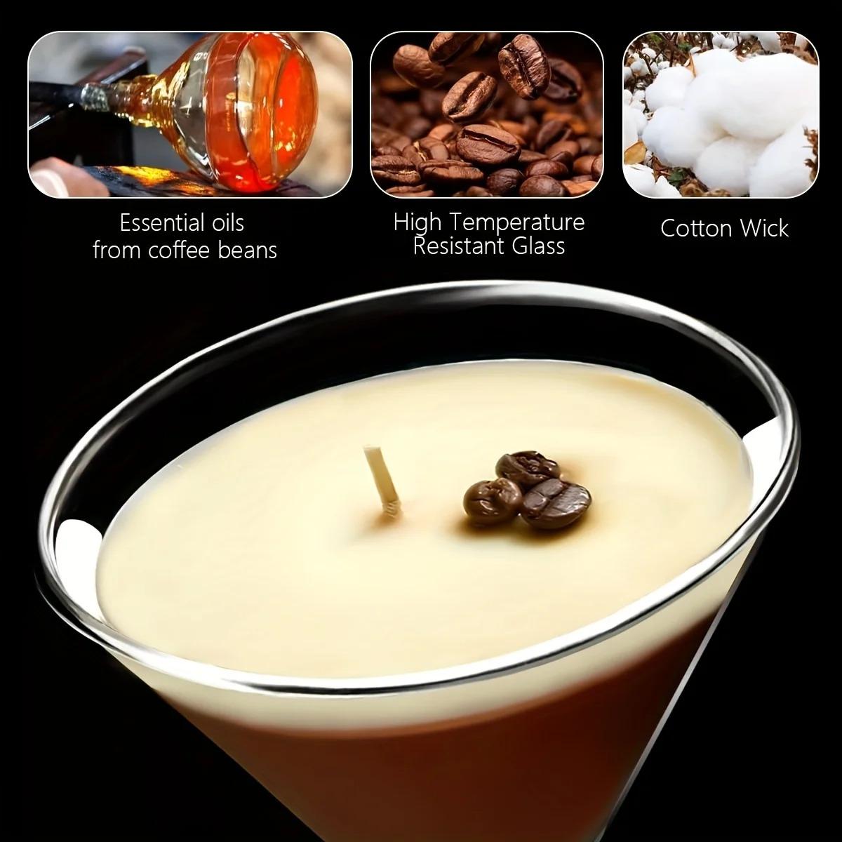 Coffee Martini Candle - Espresso & Martini Cocktail Scent with Coffee Bean Embellishments, Long-Lasting Soy Wax