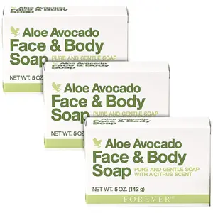 Forever Living Aloe Avocado Face & Body Soap - 5 oz Gentle Cleansing with Fresh Citrus Scent & Moisturizing - Pack of 3