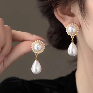 Hepburn Style Retro French Waterdrop Pearl Drop Earrings for Women, Elegant Premium Earrings, Luxury Unique Stud Earrings Jewelry