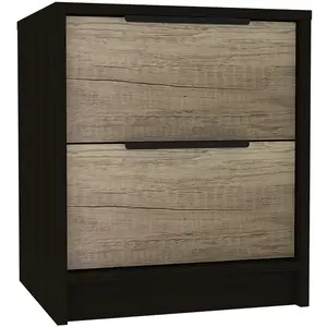 HomeRoots 453291 Black Open Compartment Two Drawer Nightstand, Espresso & Light Oak