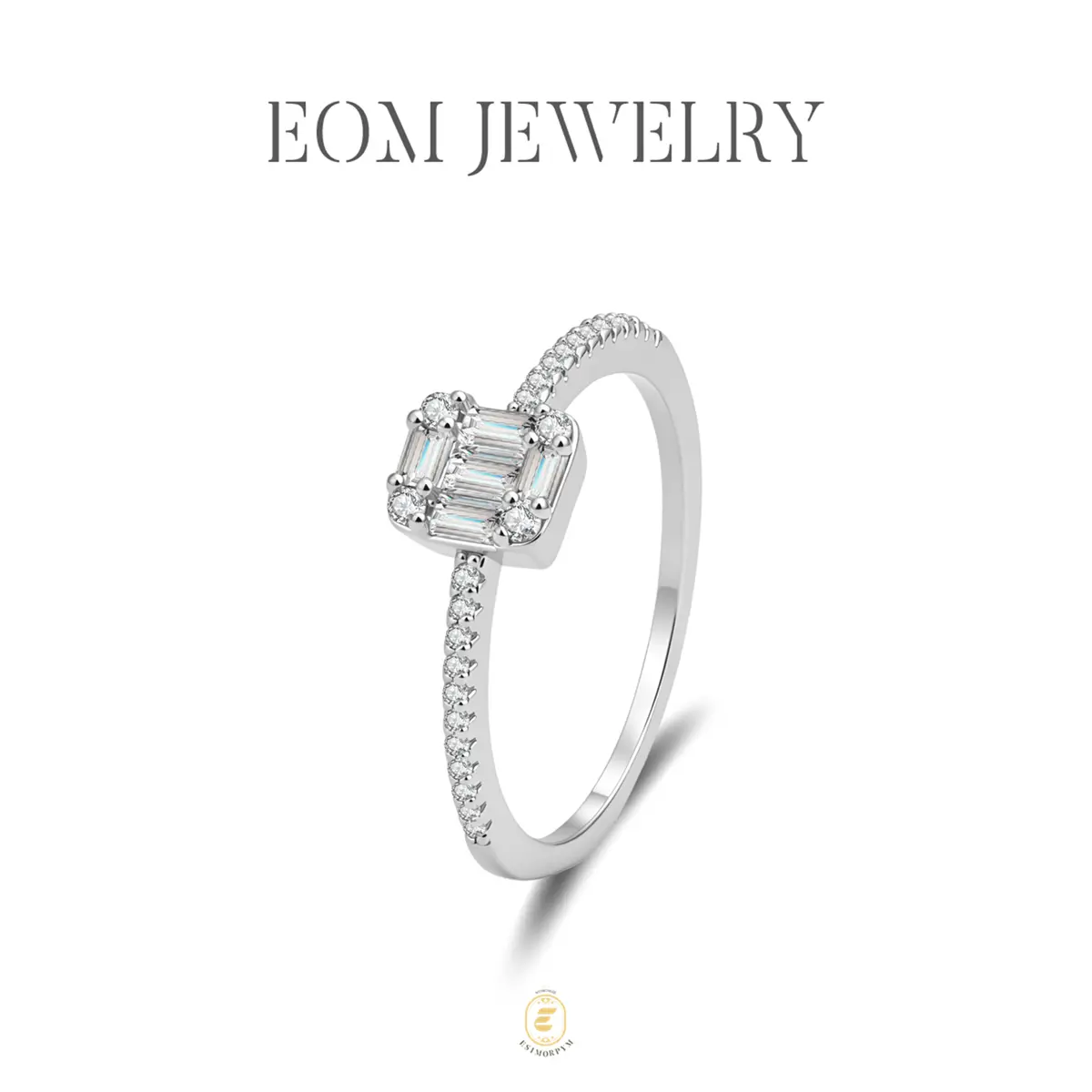 Moissanite Vintage Pave Baguette Ring Silver-Plated Cluster Sparkly Dainty Jewelry Wedding Engagement Anniversary Valentine's Day Birthday Gift Daily Wear