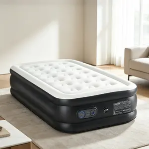 18" Multi Purpose Inflatable Portable Airbed with Built-in High-Capacity Pump, Double-Height Blow-Up Bed, Non-Slip Bottom, Honeycomb Support, 660lb Capacity for Home & Camping