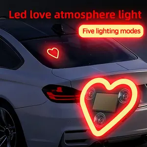 Solar Heart-Shaped LED C-Pillar Light for car decor, solar powered neon sign with light sensor, waterproof easy-install wireless interior accessory