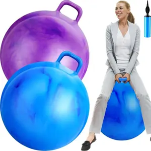 2 Pcs 20 Inch Big Hopper Ball Jumping Hopping Inflatable Bouncing Ball with Handle and Air Pump for Adults Carnival Outdoor Sports Game(Gradient Purple, Gradient Blue)