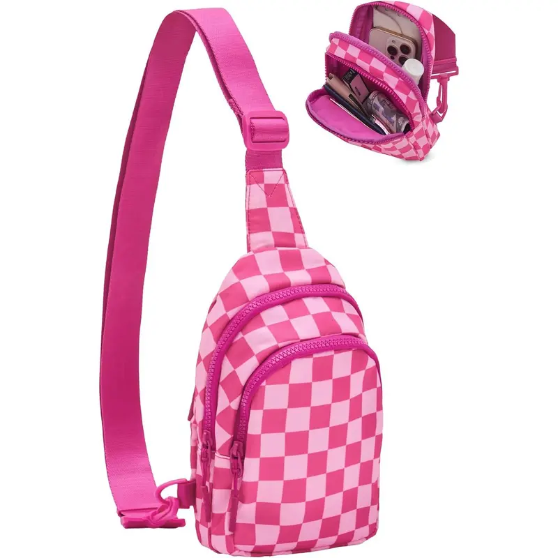 Checkered Nylon Crossbody Bag Bum Bag for Women Spacious  display picture 1