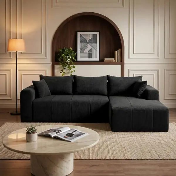 Modular Sectional Sofa, L Shaped Cloud Couch, Boneless Couch with Pillows, Fluffy Memory Foam Corduroy Sleeper Sofa, Deep Seat Left Facing Chaise Couch for Living Room