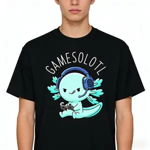 Gamesolotl Axolotl Gamer T-Shirt, Unisex Anime Kawaii Graphic Tee, Sarcastic Gaming Novelty Short Sleeve Apparel for Boys and Girls, Aesthetic Sassy Kids Fashion Top, Viral Pet Lover Streetwear Shirt