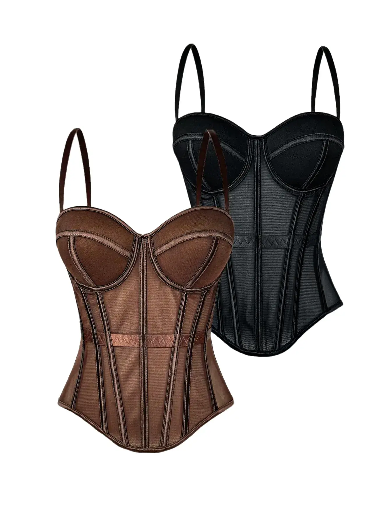 2pcs women’s spaghetti strap bustier corset top, sweetheart neckline, vintage structured boned body shaper cami, going out y2k tank top outfits built bra