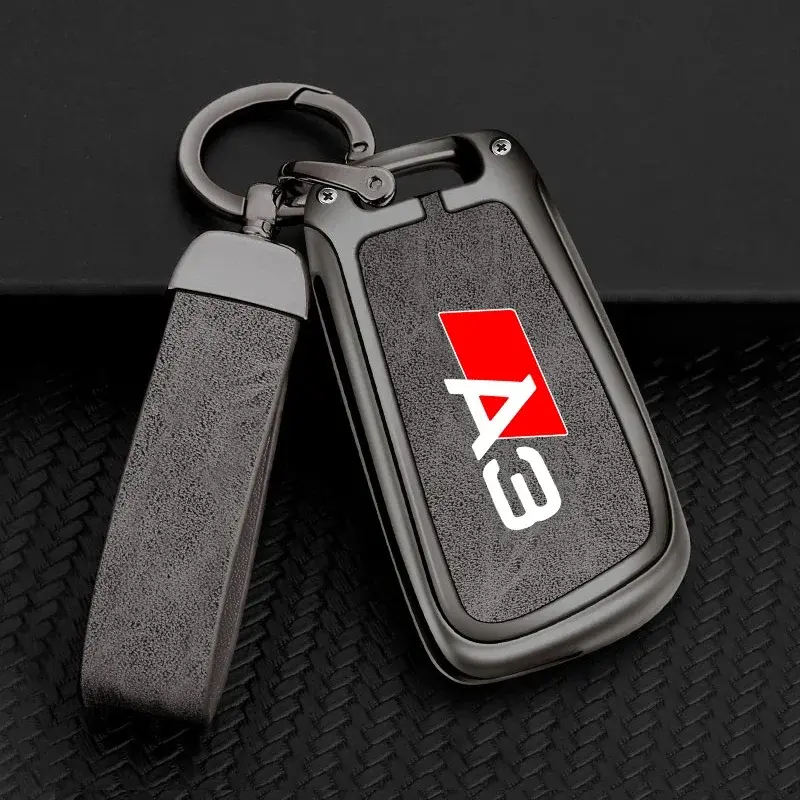 2026 New Zinc Alloy Leather Car Remote Control Key Case Cover Holder Shell For Audi A3 8P 8V 8L S3 RS3 Custom LOGO Protected Keychain Bag