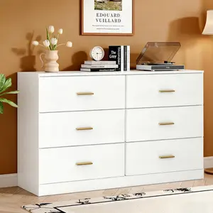 Oakault 6 Drawer Dresser for Bedroom, White Dresser Chests of Drawers with Metal Handle Modern Wood Dresser TV Stand Large Storage Cabinet Organizer Dresser for Living Room Hallway Entryway（White)