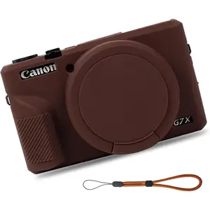 Camera Case for Canon G7X Mark III Camera, Anti-Scratch Slim Fit Soft Sleeve, Silicone Protective Cover with Removable Lens Cover and Strap Wrist for Powershot G7X Mark Iii (Coffee) Cango Gear