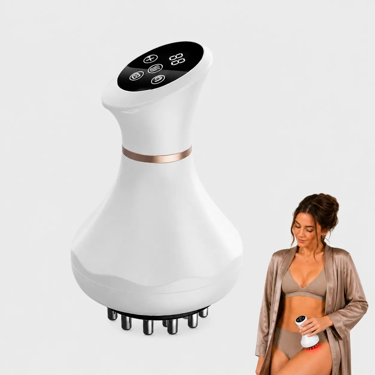 Handheld Lymphatic Drainage Massager - Digital Control Anti-Cellulite Lightweight Single Unit Massage Device, Multiple Zones Use, Reduces Marks, Relieves Lymphedema, Lipedema, Sciatica, Back Pain for Home/Office