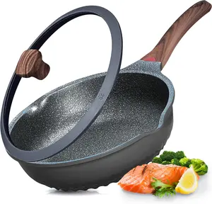 Nonstick Deep Frying Pan Skillet with Lid, 11in/5Qt Saute Pan, German 3C+ Ceramic Coating Technology, Heat Indicator, Induction Compatible