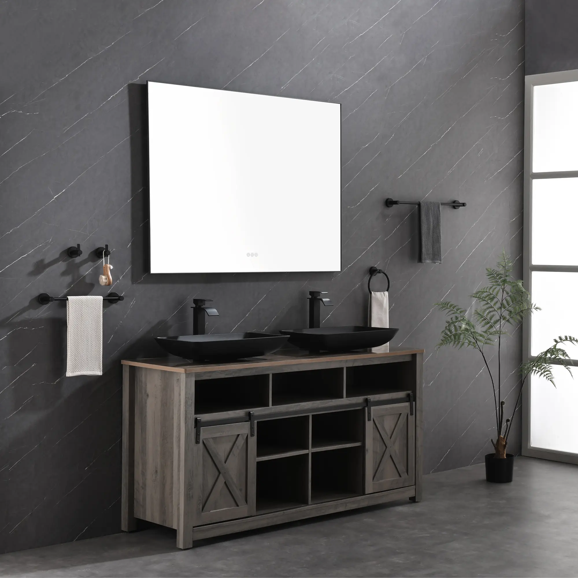 48x36 Inch LED Backlit Bathroom Mirror with Metal Frame Wall Mounted Vanity Mirror with Smart Touch Button Anti-Fog Memory Function 3 Colors Stepless Dimmable Makeup Mirror
