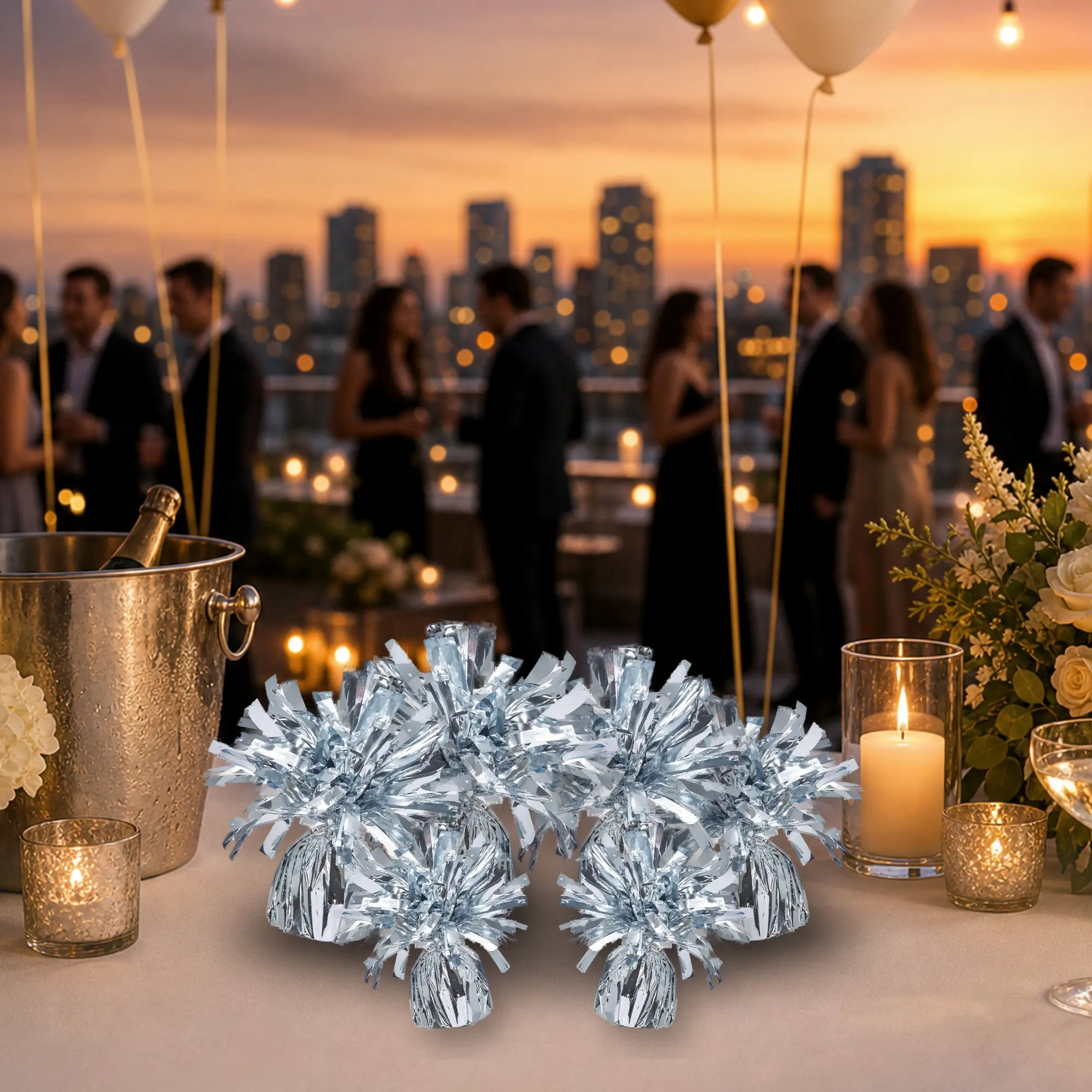 6PCS Metallic Silver Balloon Weights, Festive Decoration Essential for Weddings, Birthdays