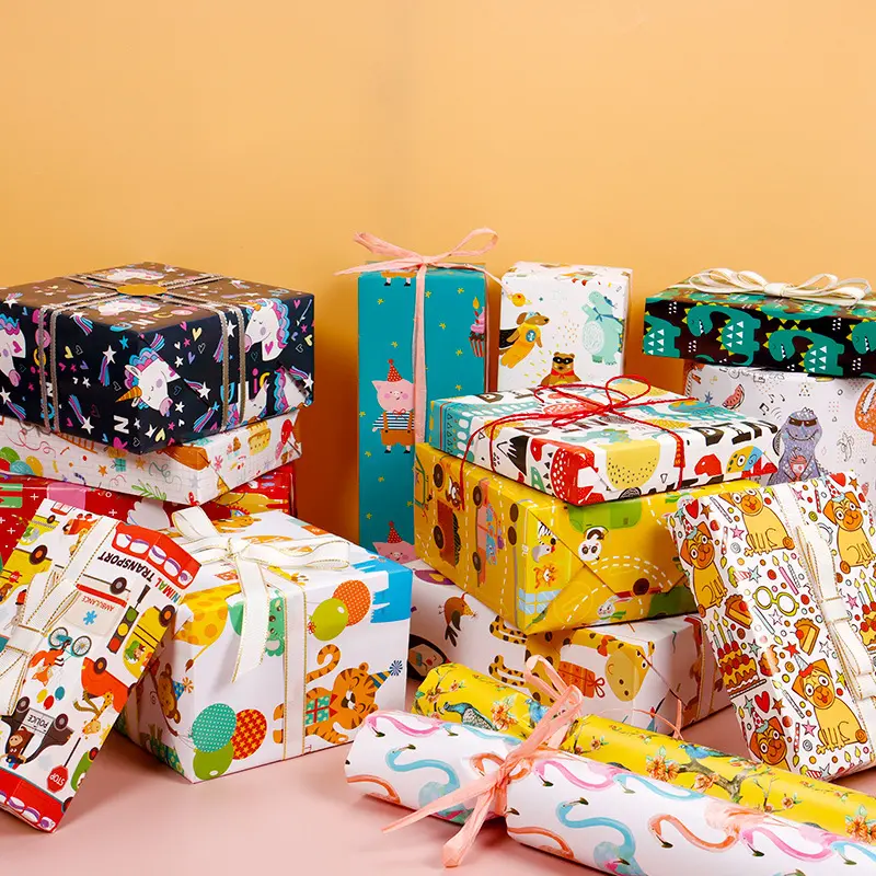 5 Sheets Simple Cartoon Coated Cute Gift Wrapping Paper - Gift Wrapping Supplies for Birthday, Valentine's Day DIY Packaging (Toys & Hobbies Beading Jewelry Making Supplies), Cute Wrapping Paper