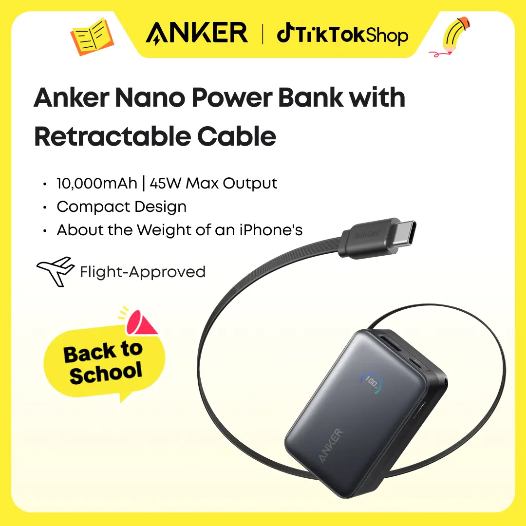 [Limited Offer]Anker Nano Power Bank, 10,000mAh Portable Charger with 2.3 ft Anker InstaCord Retractable Cable, 45W Max Compact Battery Pack, Smart Display, For iPhone 16 Series, iPad, Galaxy, Pixel, and More#DealsForYouDays sohochic