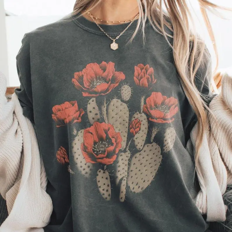 Cactus Flower Shirt, Boho Desert Graphic Tee, Vintage Western T-Shirt, Paddle Cactus Bloom, Comfort Colors Shirt, Arizona Tshirt Gift