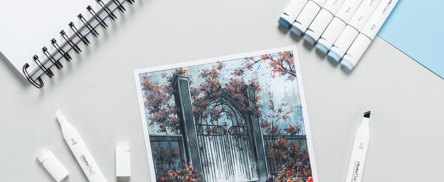 Ohuhu Alcohol Markers: Chisel & Fine - 36 Grayscale Colors / 36 Skin-Tone Portrait Colors- Double Tipped Alcohol Based Art Marker Set for Artist Adults Coloring Shading Layering - Refillable - Oahu Series of Ohuhu