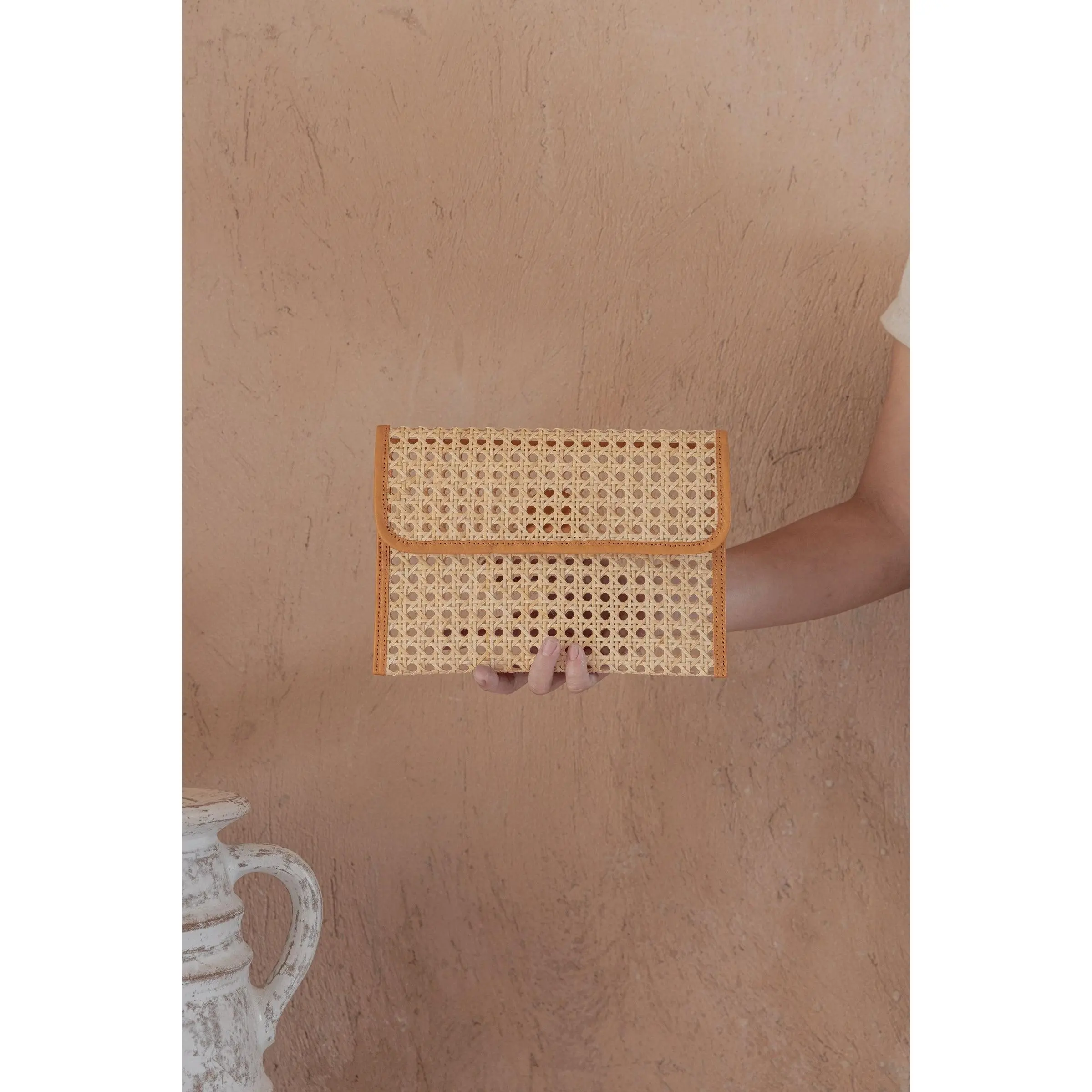 Eva Leather and Rattan Clutch