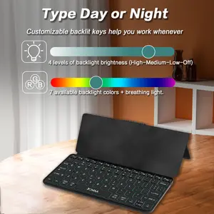 JOMAA 7 Color RGB Backlight Dual-Bluetooth Mini Keyboard Wireless Rechargeable with PU Leather Cover for Android Windows and iOS