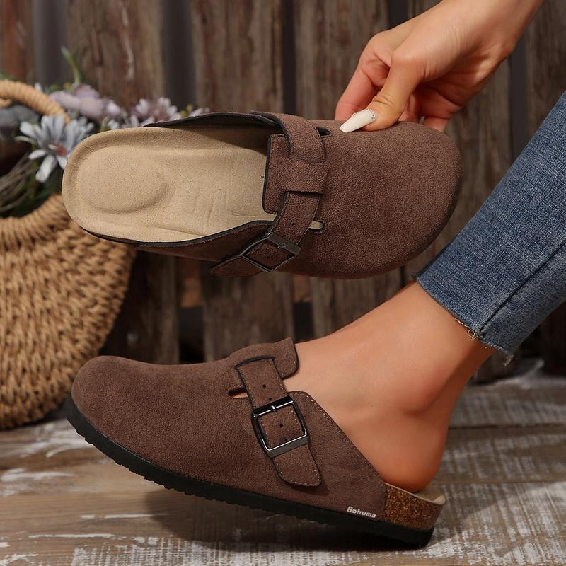 Women's Slippers Suede Cork Clog Antislip Slippers Waterproof Mules House Sandals Adjustable Buckle Springfresh