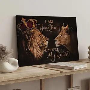 1 Count wood frame canvas, Crown Double Lion Poster, Romantic Art Deco, Fashion Poster, Exquisite bedroom mural, Modern Art Deco, Perfect for hallway wall decoration, Ideal gift, waterproof, print
