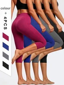 4-Pack High-Waist 7/8 Leggings for Women – pockets, tummy control, no-see-through; capri yoga pants for spring to fall training; summerready; womensfitness