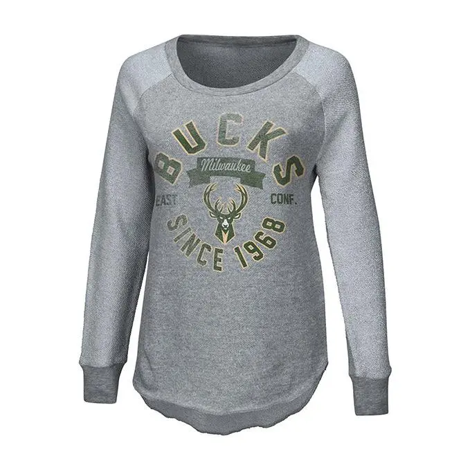 Women's Touch Gridiron Distressed Milwaukee Bucks Crewneck Sweatshirt