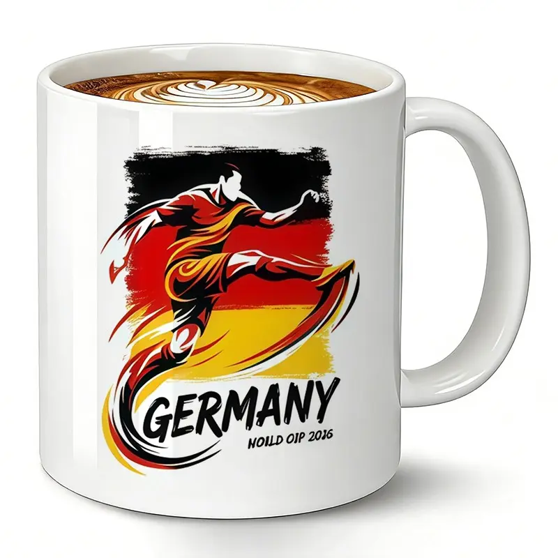 1pcs， Coffee Mug - Germany 11oz Ceramic Cup, DE Soccer Team Fan Gift, Tea Mug for Men Women, Birthday Gift for Soccer Fans, Fun Ceramic Mug, Drinkware Mug