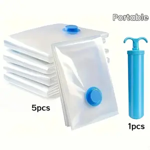 5-Pack Space-Saving Vacuum Storage Bags with Manual Pump, Reusable Sealed Plastic Boxes, Vacuum Compression Bags for Clothes, Blankets, Bedding, Home, Travel, Moving, Vacuum Sealing Bags, Plastic Travel Friendly, Dust Proof Storage
