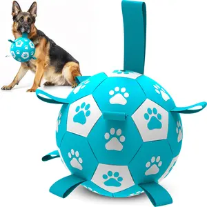Pet Dog Football Toy with Inflatable Ball, Interactive Indoor Outdoor Blue Footprint Soccer, Suitable for Small Medium Dogs, Interactive Training Ball