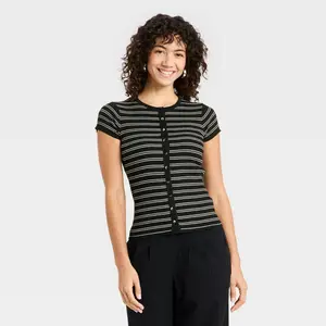 Women's Short Sleeve Button-Front Sweater - A New Day
