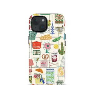 Hand-drawn food collages Phone Case suitable for iPhone 17 16ProMax 15 14 14 12mini 7Plus XR 2in1 tough glossy case