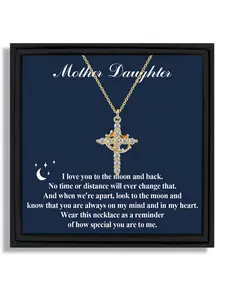 1 piece mother and daughter Heart Shaped High End Necklace heart crown cross pendant necklace holiday gift for Mother's Day birthday to mom with blessing card and box