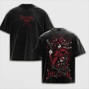 Japan Anime Hellsing Alucard Graphic Print Vintage Washed T-shirt Men Women Harajuku Style Oversized Cotton Solf Summer New Tees