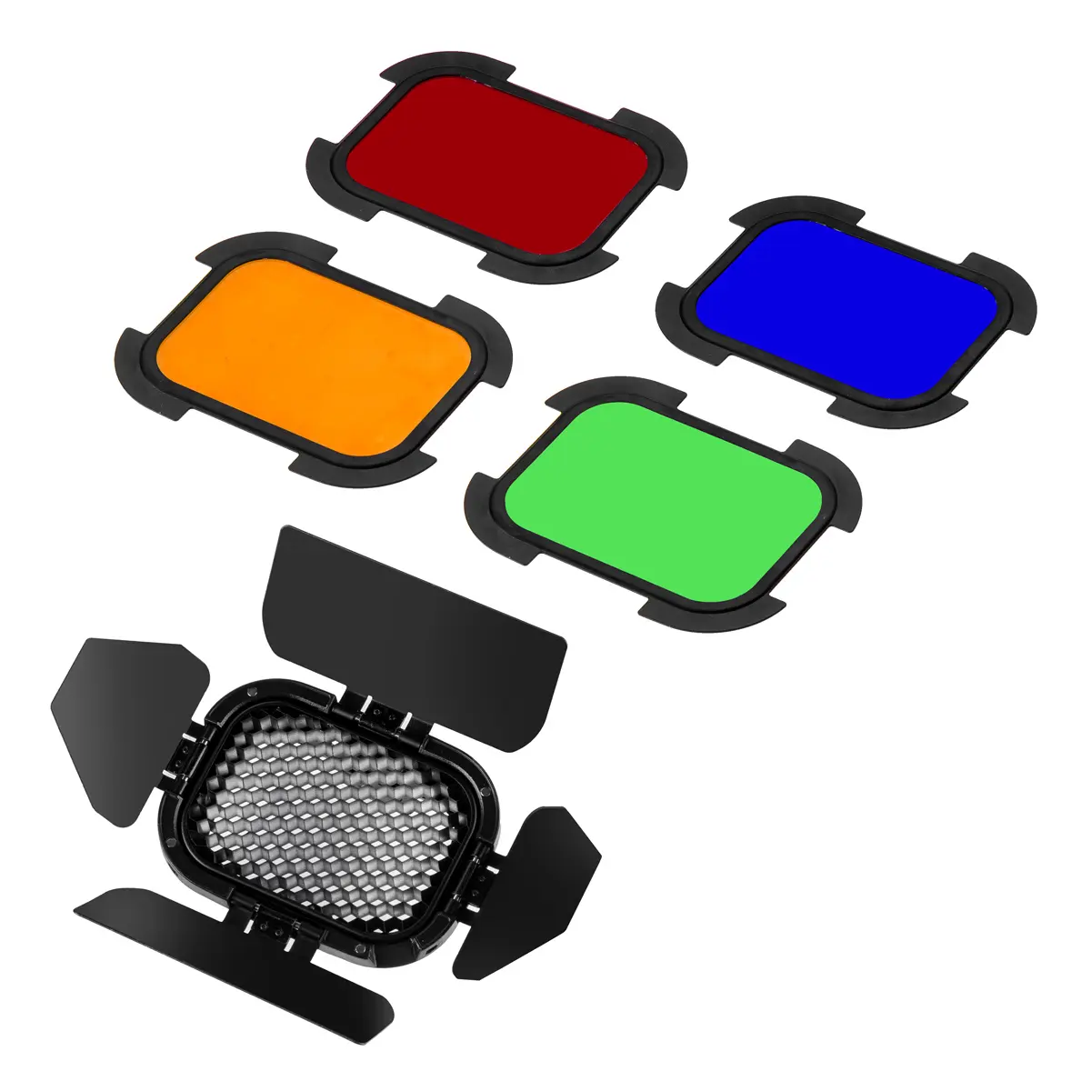 Flashpoint Durable Magnetic Steel Barndoor Kit, Camera Photography Accessories for eVOLV 200 Fresnel Head with 4 Color Gels (BD-07)