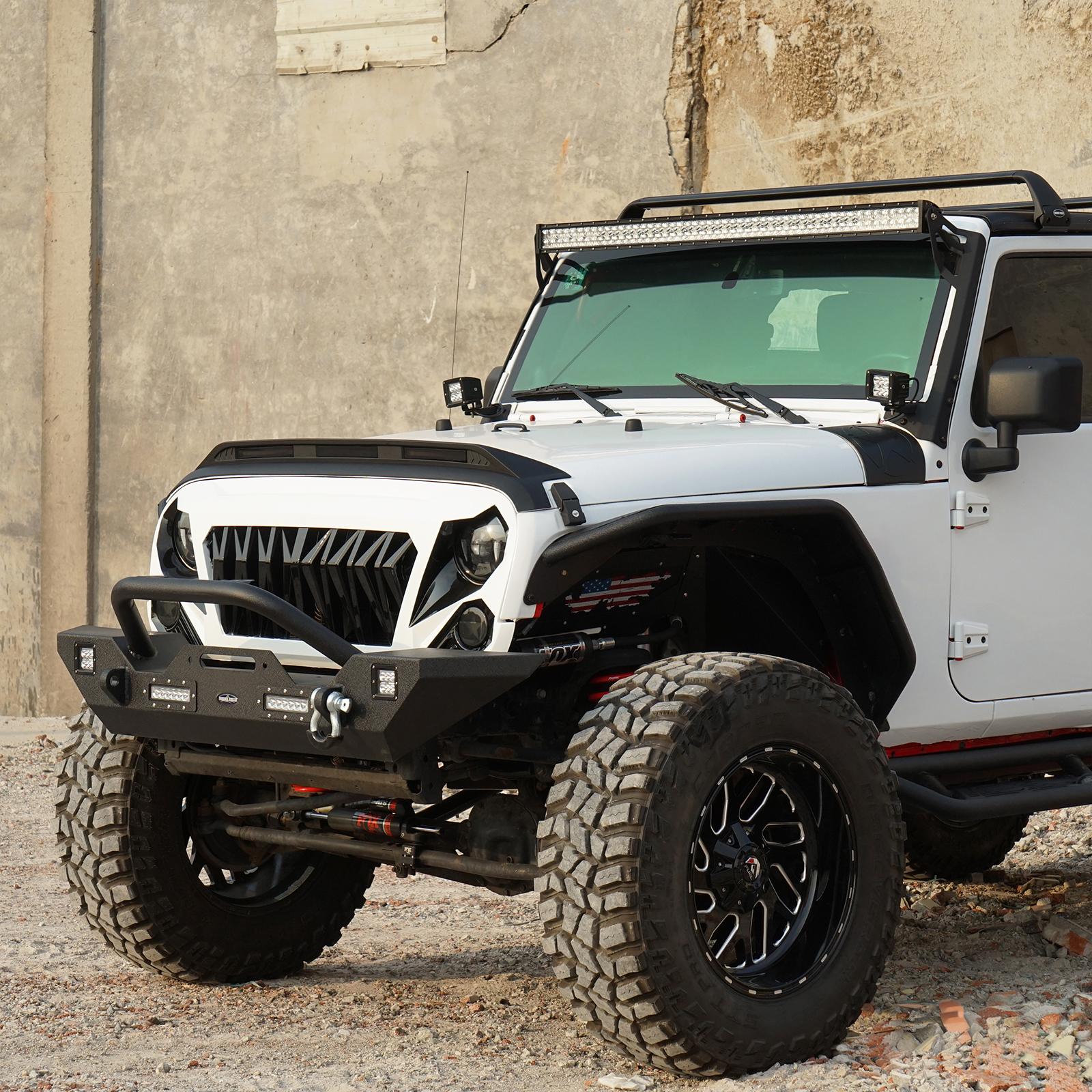 Hooke Road Hood Protector Stone Guard w/ Amber Lights Compatible with 2007-2018 Jeep Wrangler JK (Excluding 2013 Jeep Wrangler Unlimited Rubicon 10th Anniversary Edition)