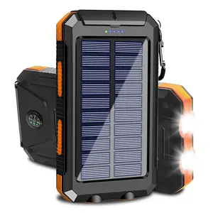 10000 mAh Portable Solar Power Bank, Solar Powered Charger with Dual LED Flashlights, Power Bank for Travel, Camping, Travel Gadgets
