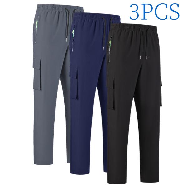 3PCS/Set Men's Quick Drying Work Pants Multi-Pocket Stretch Casual Trousers Outdoor Versatile Sports Long Pants