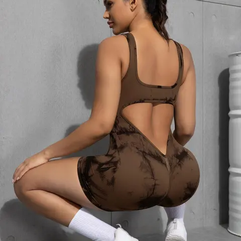 Women's Camo Print Criss Cross Backless Overalls Jumpsuit, Casual Comfy Fitted Sleeveless Tank Romper for Daily Wear, Ladies Clothes for Summer, Casual Jumpsuits