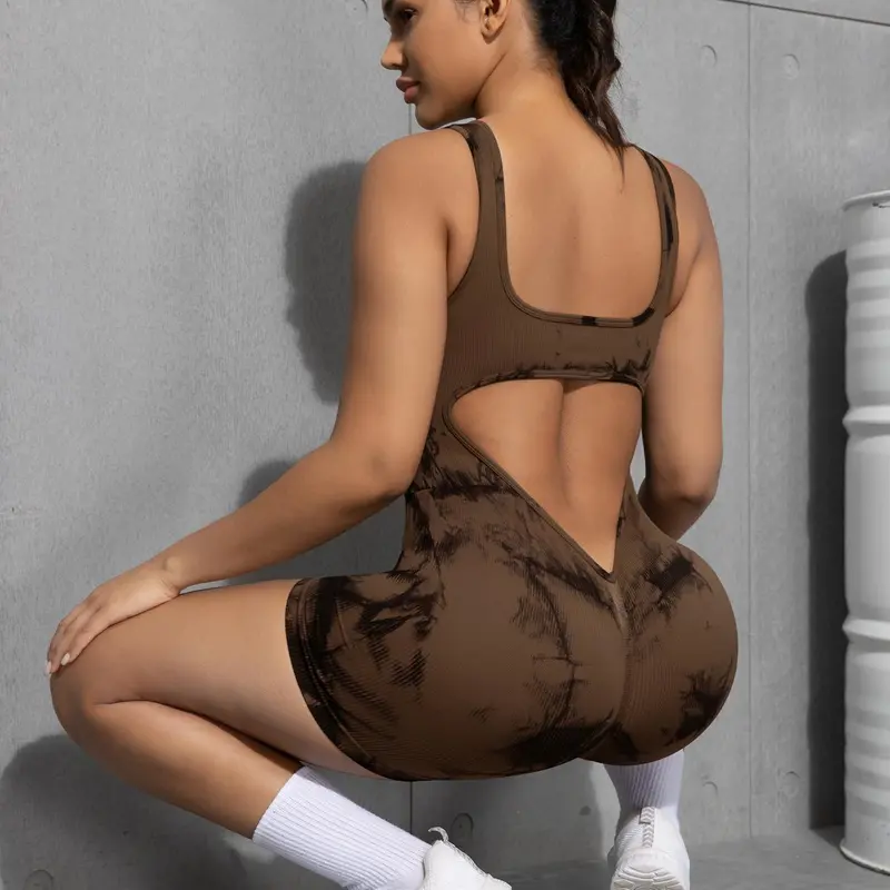 Women's Camo Print Criss Cross Backless Overalls Jumpsuit, Casual Comfy Fitted Sleeveless Tank Romper for Daily Wear, Ladies Clothes for Summer, Casual Jumpsuits