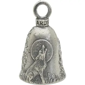 Guardian Bell Howling Wolf Good Luck Bell w/Keyring & Black Velvet Gift Bag | Motorcycle Bell | Lead-Free Pewter | Good Luck Gift to Friends & Family | Bike Bell | Gift Accessory | Made in USA
