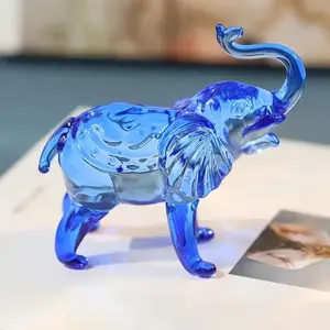 1Count Crystal Elephant Statue - Vibrant Blue Glass Decorative Piece with Rainbow Sheen, Perfect for Home and Holiday Decor, Ideal for Halloween, Christmas, Thanksgiving, and More, Elephant Decor