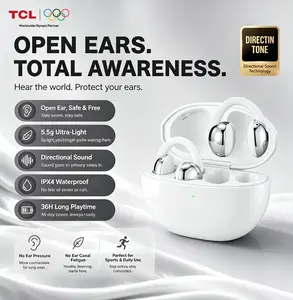 TCL CrystalClip Open-Ear Wireless Earbuds - 2 Styles (Classic, Crystal Edition), 36H Playtime, Waterproof, Lunar White