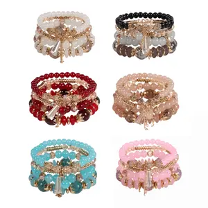 Bohemian Bracelet Set - Versatile Crystal Pendant Four-Pack Elastic Unisex Jewelry for Any Occasion B0018 New Mix