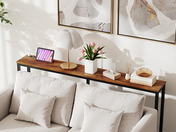 71-Inch Console Table Entryway Sofa Table with Power Outlets, Long Sofa Table for for Entryway, Hallway, Corridor, Rustic Brown