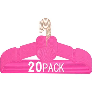 Hangers 20 Pack, 360 Swivel Rose  Hooks, 16" Non Slip Felt Hanger, Space Saving Clothes Hanger, Durable & Cute Flocked Heart Hanger for Adult (Hot )